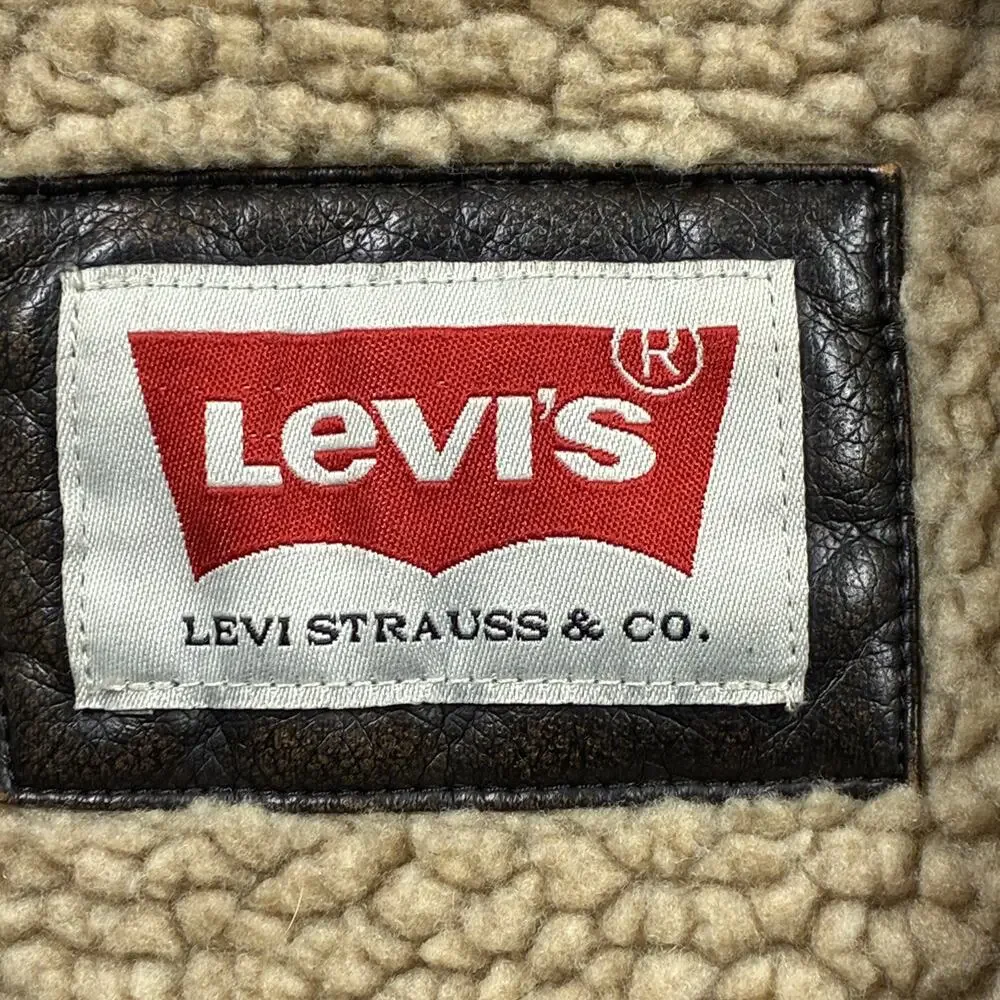 Levi's Aviator Jacket Mens XL Brown Faux Leather Fleece Lined Insulated Bomber